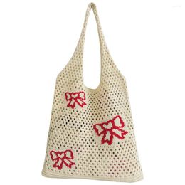 Shoulder Bags Summer Hollow Out Crochet Handbag Women's Bow-Knot Pattern Mesh Underarm Bag Travel Aesthetic Knitted Shopping