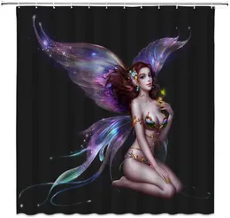 Shower Curtains Fairy Woman Curtain Legend Figure Decor Girl Sexy Elf Magic Wing Glitter At Night Artsy Print