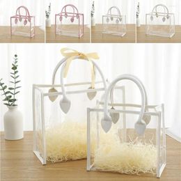 Gift Wrap Transparent Bag Creative PVC Waterproof Storage PU Handle Large Capacity Handhold Packaging Tote