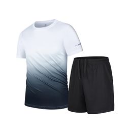2 Piece Sets Men Summer Gradient Short Sleeve Tees Casual Sports Quick Dry Tshirt Running Fitness Basketball Shorts Outfit 240511