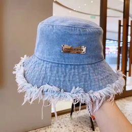 Tassel Bucket Hats Washed Denim Wide Brim Fisherman Flat Caps Foldable Fisherman Hat Women 240507