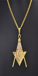 Fashion Men Hip Hop Masonic Pendant 18K Gold Plated Necklace Mens Jewellery Crystal Rhinestone Design Link Chain Punk Necklaces For 5083262