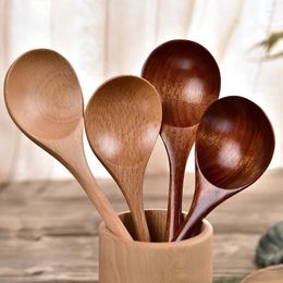 Spoons NanMu Wooden Spoon Janpanese Soup Long Handle Coffee Desert Tools Kitchen Tableware Accessories