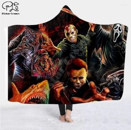 Blankets Halloween Horror Movie Scream Team Blanket Hooded 3D Full Print Wearable Adults Men Women Style-8