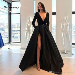 Dresses Vestido 2021 New Arrival Long Prom Party Evening Dresses Gown Satin Robe De Soiree Elegant Frock Sexy Side Slit Velour 264H