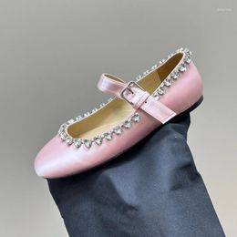 Casual Shoes Women Ballet Flat Summer 2024 Crystal Decor Round Head Leisure Buckle Design Strap Anti-Odor Female Loafers