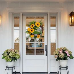 Decorative Flowers Artificial Sunflower Wreath With Truck For Front Door Yellow Floral Welcome Sign Wall Home Decoration