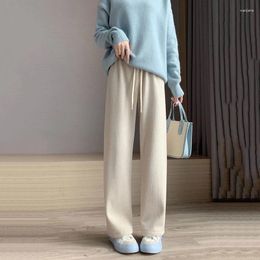 Women's Pants 2024 Autumn Gray Lace Up Women Winter Plus Velvet Wide Leg High Waist Straight Warm Loose Black Trousers