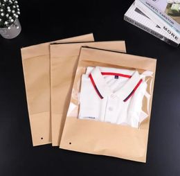 Universal Transparent Clothing Zipper Bag Kraft Paper Window Opening Self Sealing Packaging Bag