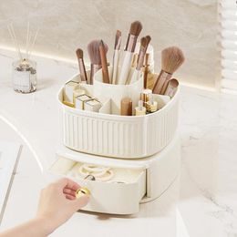 Storage Boxes Light Luxury Desktop Cosmetics Box Rotating Makeup Brush Jewelry Organizer Lipstick Holder