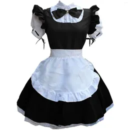 Casual Dresses Women Maid Dress Cute Lolita Cosplay Outfit Sexy Kawaii Cafe Costume White Uniform Apron Bowknot Mucama