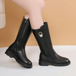 Boots Shoes For Women 2024 Autumn Winter Plush Warm Women's Simple Versatile Black Ladies Knee-High Botas Altas Mujer