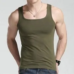 Men's Tank Tops Square Neck Vest Korean Style Thin Fit Tight Sports Cotton Summer