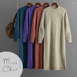 Casual Dresses Knitted Dress Mid Length Knee Women's 2024 Loose Solid Colour Versatile Half High Neck Underlay Wool