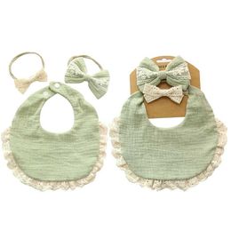 Burp Cloths 3 pieces/set of solid plain weave cotton and bamboo baby tassels lace boys and girls feeding Drool Saliva towels Burp cloth adjustable baby scarvesL240514