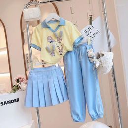 Clothing Sets Girls Teenager Cartoon Suit Sweet Short-sleeved Leggings Two-piece Set Outer Wear Casual Street Style Children's