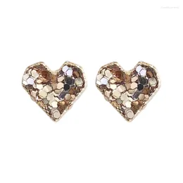 Stud Earrings Fashion Aesthetic Bling Light Golden Edge Spangle Heart Shape Alloy For Women Jewelry Accessories