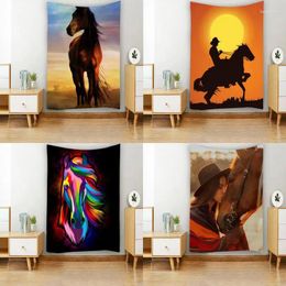 Tapestries Wild Spirit Cute Animal Horse Portrait Sunset Horses Sky Tapestry Wall Hanging Art Room Decor Bedroom Background