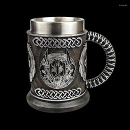 Mugs German Bucket Beer Mug Mediaeval Nordic Mythology God Of War Odin Cup Vintage Stainless Steel Cafe Tea Bar Draught