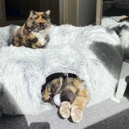 Cat Beds Furniture Plush cat bed with tunnel suitable for indoor cats multifunctional cat tunnel bed with Peephole fluffy donut cat bed with tunnel