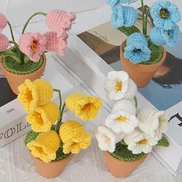 Decorative Flowers 1PC Creative Knitted Potted Lily Of The Valley Flower DIY Bonsai Convallaria Majalis Valentine's Day Gifts Home Decor