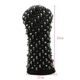 Golf Head Cover Skull Rivets PU Leather For Driver Fairway #3 #5 Hybrids 240513