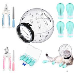 Other Cat Supplies Grooming Nail Cutting Anti Scratch Hood With Clippers Trimmer Set/Paw Er Boots Pets Dog Muzzle Drop Delivery Home Dh92W