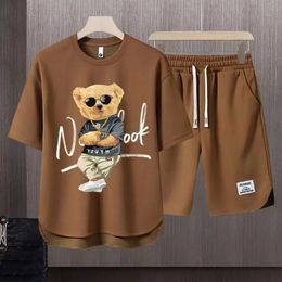 MenS Short Sleeve Shorts Sportswear Set Doll Bear Print Pattern Simple And Generous Speed Dry Suitable For 2024 Summer 240514