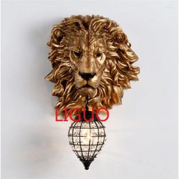 Wall Lamp Nordic Black Gold Lion Lights Animal Head Resin Art Luxury Decor Kitchen Sconce Bedroom Indoor Lighting
