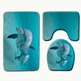 Bath Mats Dolphin Ocean 3D Mat 1pc Bedroom Carpet Anti-slip Doormat Options Toilet Seat Cover Kitchen Foot For Home Decor