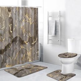 Shower Curtains 4pcs/Set Marble Curtain Abstract Crack Ink Gold Texture Luxury Stone Print Grain Bathroom Decor Bath Mat Rug Toilet Cover