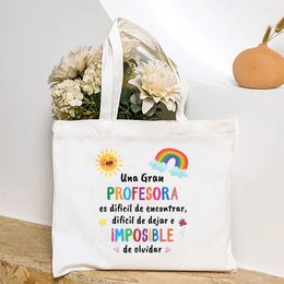 Shopping Bags Spanish Print Women Tote Bag Book Teacher Life Canvas Travel Shoulder Graduate Thanks Gifts For