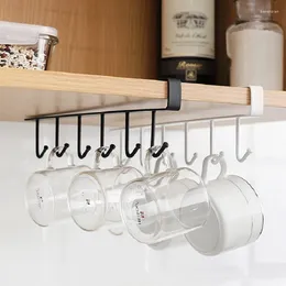 Kitchen Storage 6 Hooks Seamless Hook Rack Metal Under Shelf Mug Cup Cupboard Organiser Hanging Wardrobe Holder