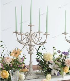 Candle Holders Home Romantic European Five Head Candlestick Restaurant Wedding Iron White Classical Dining Table Holder Decor