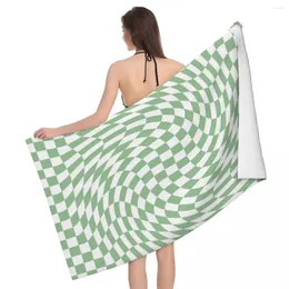 Towel Green And White Checker Warp 80x130cm Bath Microfibre Fabrics For School Wedding Gift