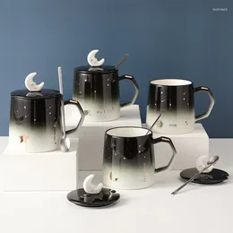 Mugs Creative Star Mug Individual Trend Ceramic Water Cup Nordic Milk Coffee Tea With Lid Spoon WF