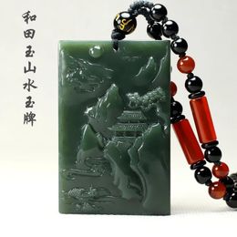 Decorative Figurines Nature Gemstone Pendant Landscape Totem Amulet Bottle Green Jade Hanging Agate Bead Necklace