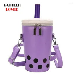 Bag Women Interesting Milk Tea Cup Leather Messenger 2024 Trendy Ladies Shoulder Handbag For Female Mobile Phone Bucket Purse