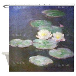 Shower Curtains Monet Art Water Lillies Lotus Leaves Floating In The Lake At Night Retro Colour Oil Painting Curtain With Hooks