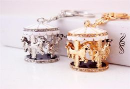 Cute Key Chain Enamel Alloy Silver Gold Colors 3d Childhood Carousel Keychain Bag Pendant Lobster Clasp Car Key Ring 3pcslot9775286