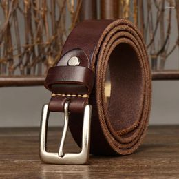 Belts 3.3CM Pure Cowhide High Quality Natural Genuine Leather For Men Male Brass Buckle Business Casual Pants Belt Man
