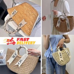 Popular Bags Designer Straw Tote Chloa Woody Basket Bag Luxury Handbag Crochet Weave Shopping Shoulder Bucket Clutch Crossbody Knit Bowknot Styles