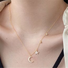 luxury gold moon star necklace designer for woman 925 sterling silver chain diamond 5A zirconia pendant chokers necklaces Jewellery womens party firend gift box