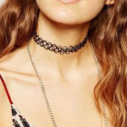 Chokers 2018 Retro Black Plastic Necklace Womens Necklace Elastic Punk Fish Thread Knitted Tattoo Necklace d240514