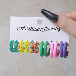 20pcs/działka Komplet biżuterii Kolorowe kolczyki w kształcie litery C 5 pary Zestaw koreańskiego mody Pearl Inkrustowane kolczyki i kolczyki