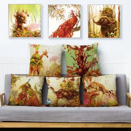 Pillow Fairy Tale World Scenic Animal Pattern Linen Covers 45 Sofa Case Home Decoration Pillowcases