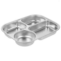Plates Stainless Steel Dinner Plate Metal Divided Lunch Tray Square Serving Platter Kitchen Dish Student