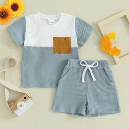Clothing Sets Tregren Toddler Baby Boys Summer Outfits Contrast Colour Ribbed Knit Short Sleeve T-Shirts and Shorts Set Newborn Infant Clothes