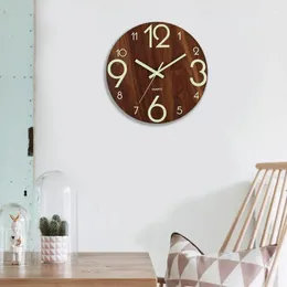 Wall Clocks Mdf Background Clock Number Modern 12 Inch Wooden With Glow-in-the-dark Numbers Silent Home For Room