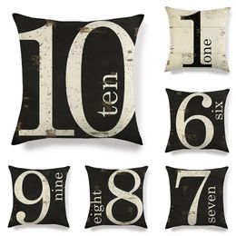 Pillow 45x45cm Pillowcase 1-10 Number Linen Printing Square Case Bed Sofa Accessories Cover Home Decor